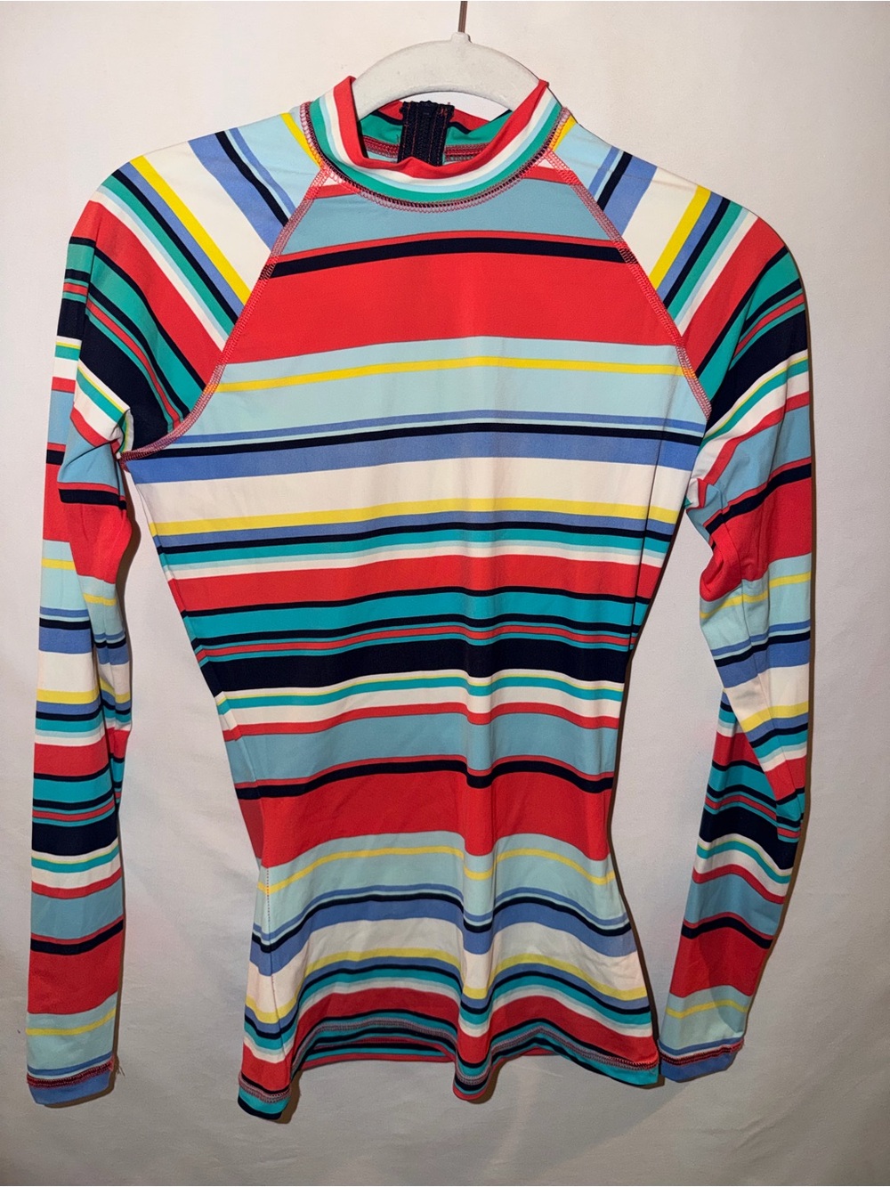 J. Crew Multi-Stripe Long-Sleeve Swim Tee in Red, Blue, Yellow, White